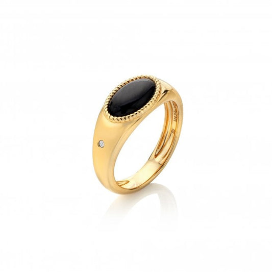 Hot Diamonds x Golden Edit 18ct Yellow Gold Plated Onyx Oval Ring Size Large DR257