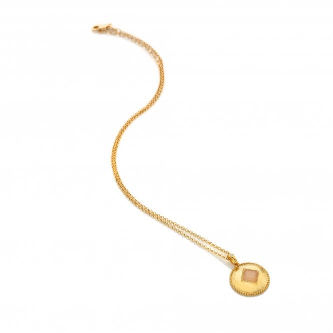 Hot Diamonds x Golden Edit Round Yellow Gold Plated Rose Quartz Coin Necklace DP936