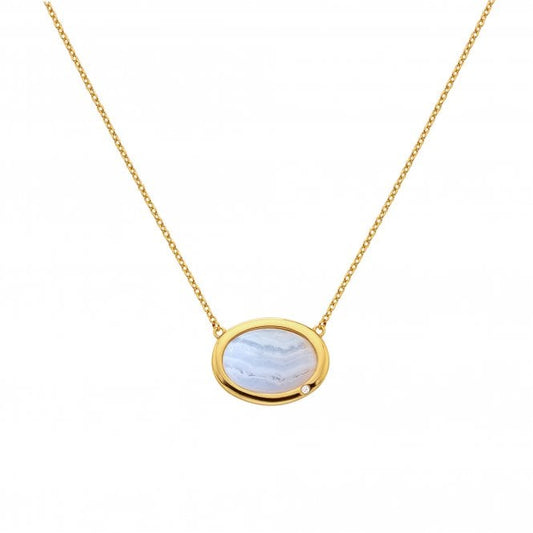 Hot Diamonds x Gem Hot Diamonds Blue Lace Agate Horizontal Yellow Gold Plated Necklace