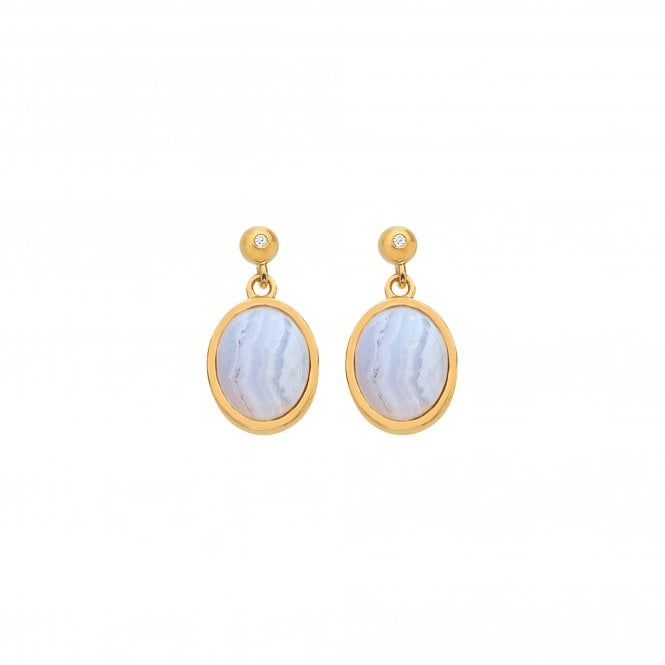 Hot Diamonds x Gem Hot Diamonds Oval Blue Lace Agate Yellow Gold Plated Drop Earrings