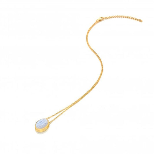 Hot Diamonds x Gem Hot Diamonds Blue Lace Agate Oval Yellow Gold Plated Necklace