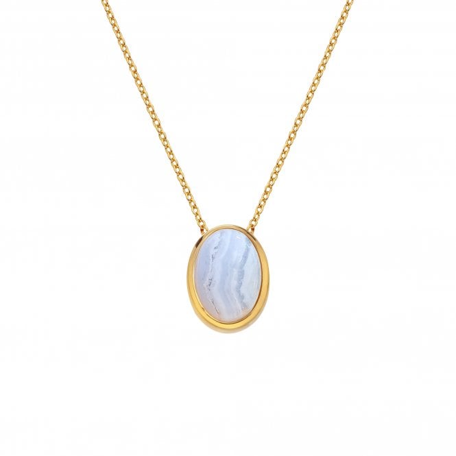 Hot Diamonds x Gem Hot Diamonds Blue Lace Agate Oval Yellow Gold Plated Necklace