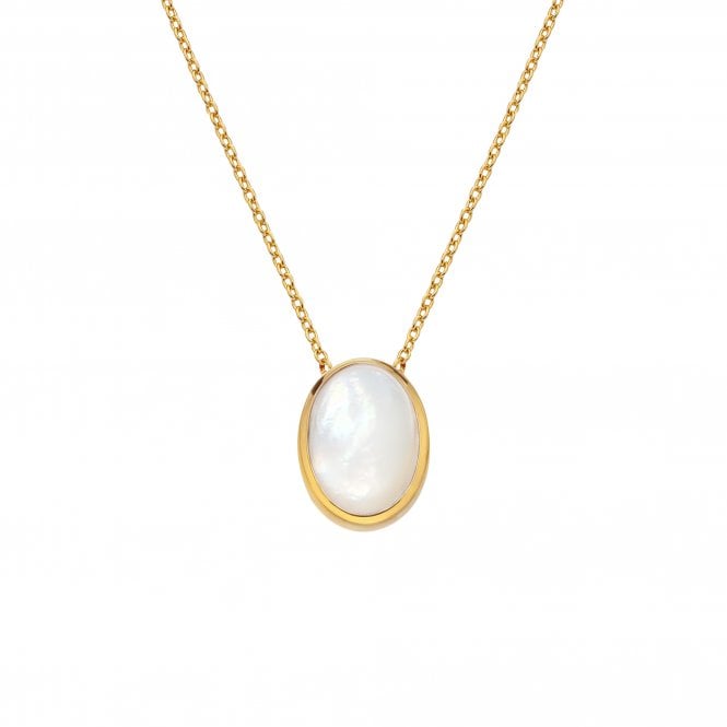 Hot Diamonds x Gem Hot Diamonds Mother Of Pearl Oval Yellow Gold Plated Necklace