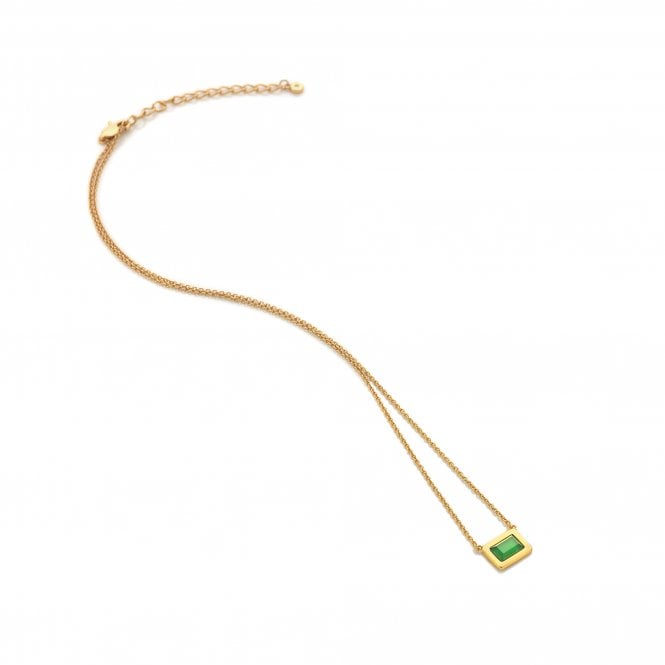 Hot Diamonds x Gem Hot Diamonds Rectangular Green Chalcedony Yellow Gold Plated Necklace