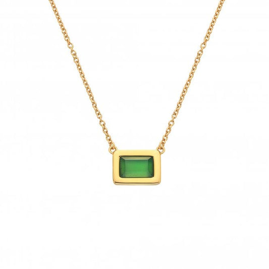 Hot Diamonds x Gem Hot Diamonds Rectangular Green Chalcedony Yellow Gold Plated Necklace