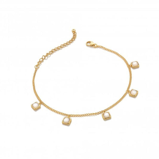 Hot Diamonds x Gem Hot Diamonds Mother of Pearl Square x5 Drops Yellow Gold Plated Bracelet