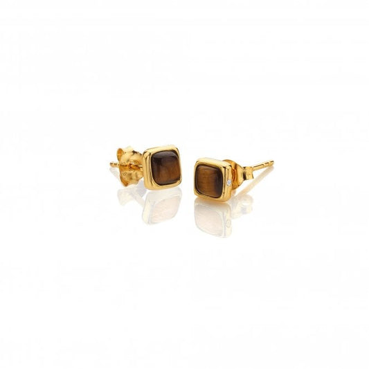 Hot Diamonds x Gem Hot Diamonds Square Tigers Eye Yellow Gold Plated Stud Earrings