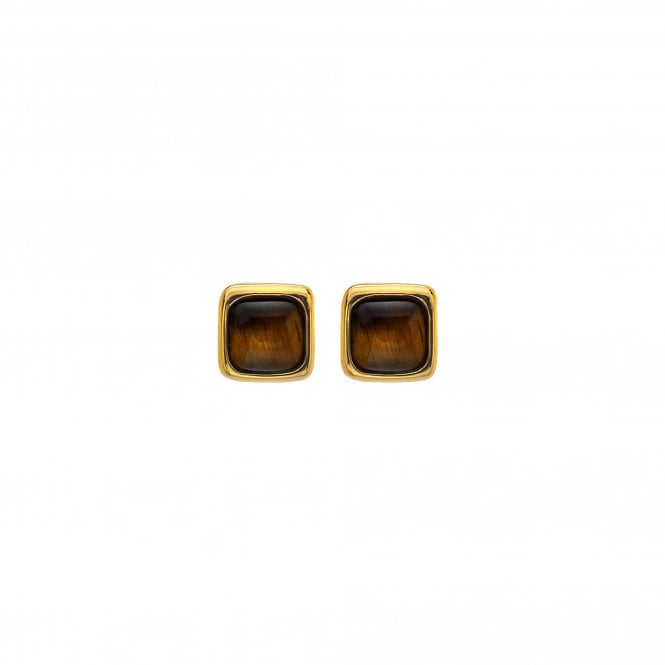 Hot Diamonds x Gem Hot Diamonds Square Tigers Eye Yellow Gold Plated Stud Earrings