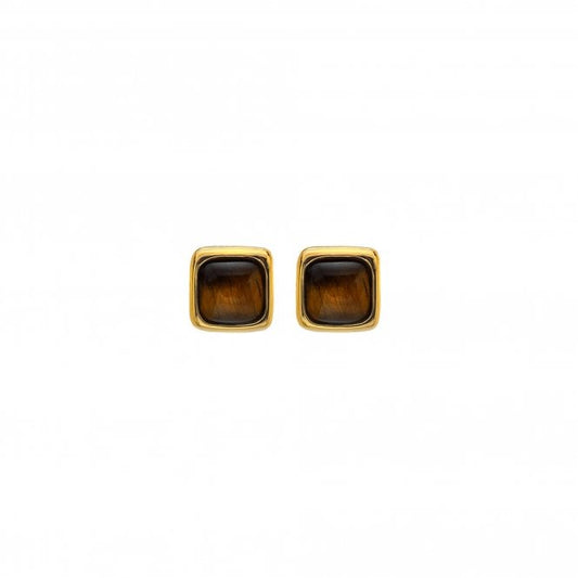 Hot Diamonds x Gem Hot Diamonds Square Tigers Eye Yellow Gold Plated Stud Earrings