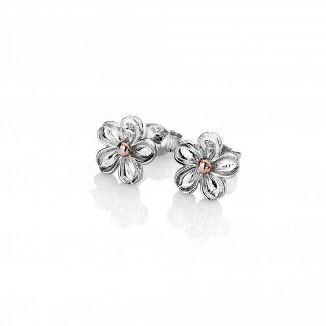 Hot Diamonds Sterling Silver and Rose Gold Forget Me Not Stud Earrings DE618