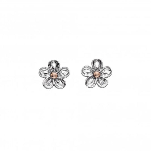 Hot Diamonds Sterling Silver and Rose Gold Forget Me Not Stud Earrings DE618