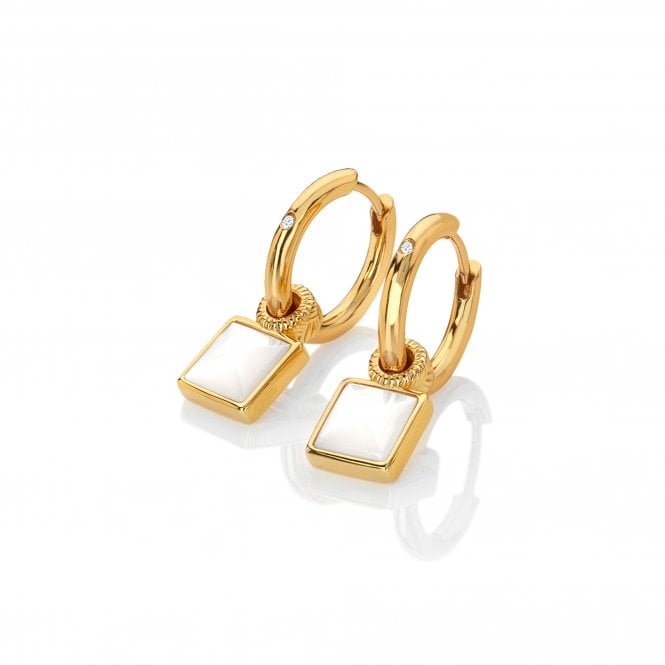 Hot Diamonds x Golden Edit Calm Mother of Pearl Square Drop Hoop Earrings DE714