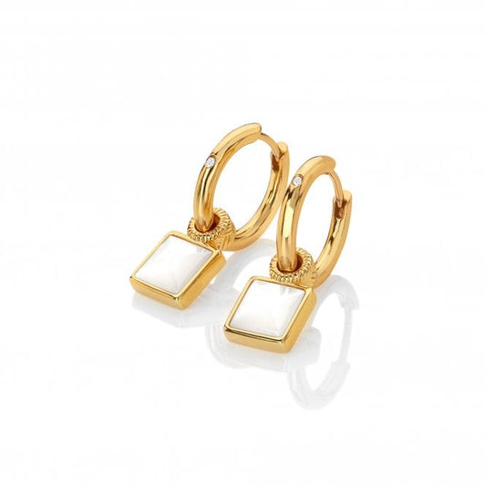 Hot Diamonds x Golden Edit Calm Mother of Pearl Square Drop Hoop Earrings DE714