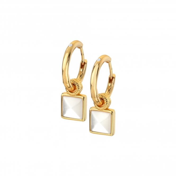 Hot Diamonds x Golden Edit Calm Mother of Pearl Square Drop Hoop Earrings DE714