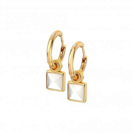 Hot Diamonds x Golden Edit Calm Mother of Pearl Square Drop Hoop Earrings DE714