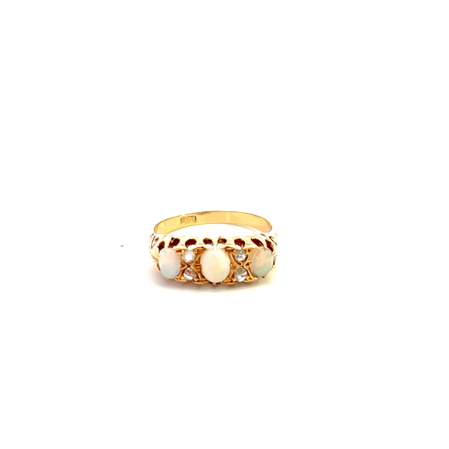 Pre-Owned Opal And Diamond Seven Stone Ring Size M