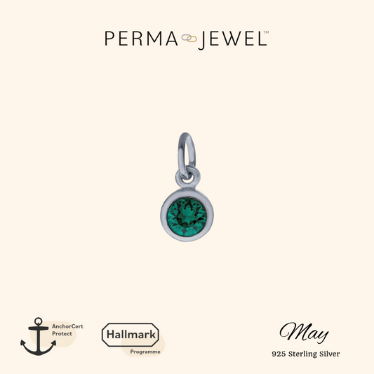 Permanent Sterling Silver Round Dark Green May Birthstone Cubic Zirconia Charm for Perma Bracelet