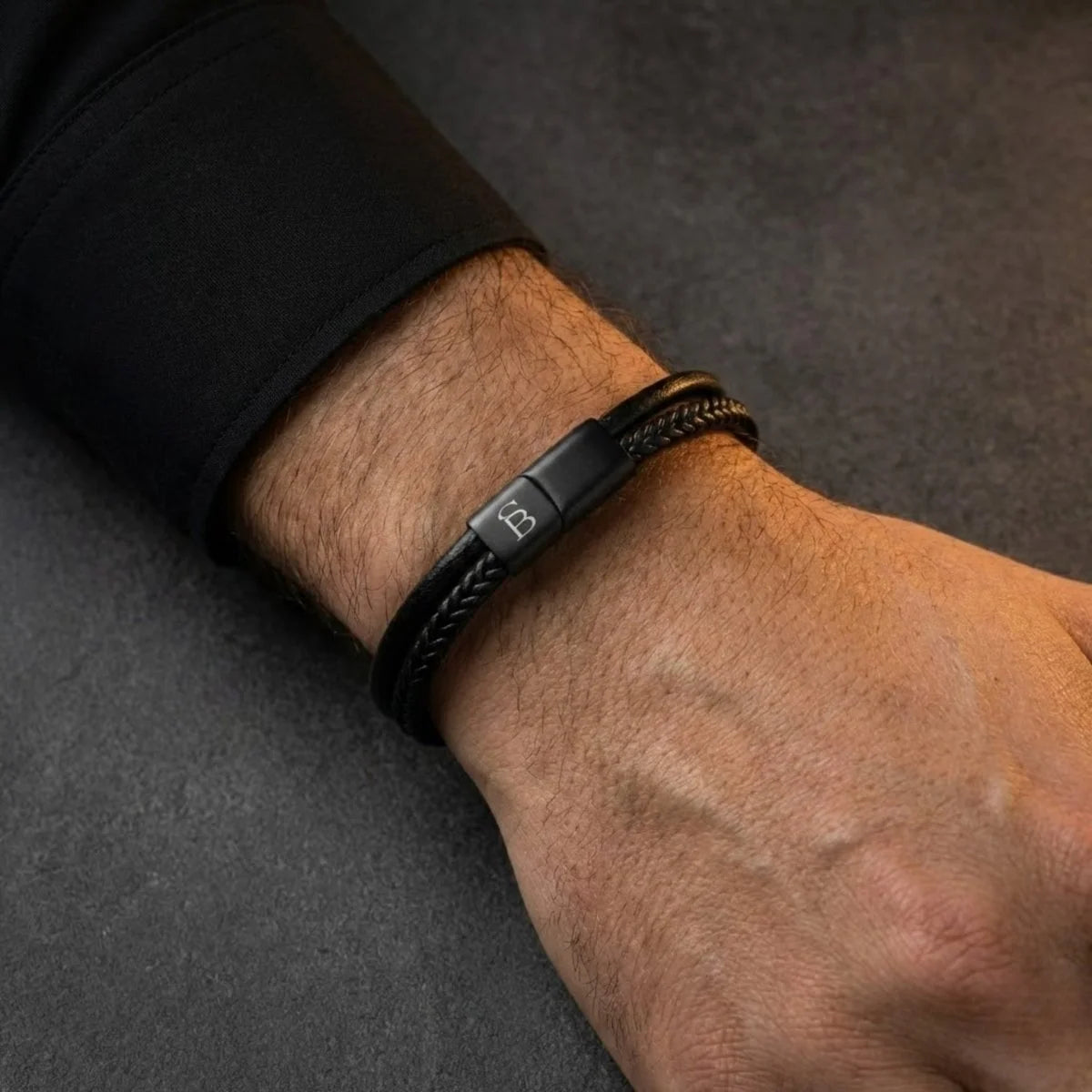 Steel & Barnett Men’s Black Edition Dual Band Black Leather Bracelet Small
