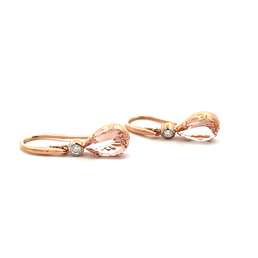 9ct Rose Gold Morganite And Diamond Drop Earrings