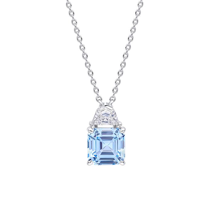 Diamonfire Sterling Silver Blue Cubic Zirconia Square Cut Necklace