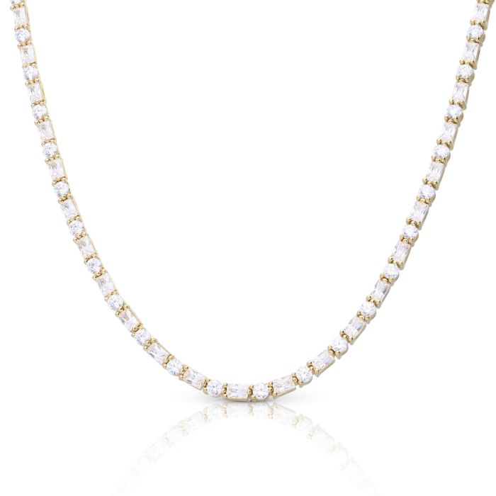 Diamonfire Yellow Gold Plated Cubic Zirconia Brilliant and Baguette Necklace