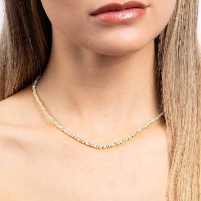 Diamonfire Yellow Gold Plated Cubic Zirconia Brilliant and Baguette Necklace