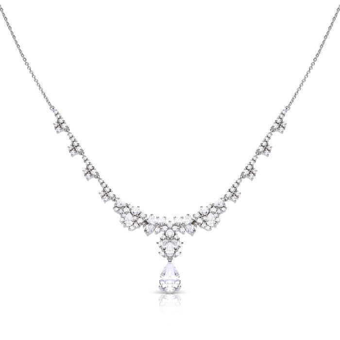 Diamonfire Sterling Silver Cubic Zirconia Teardrop Ornate Necklace