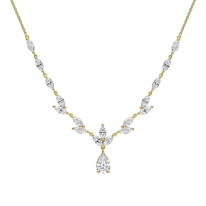 Diamonfire Yellow Gold Plated Cubic Zirconia Vine Leaf Teardrop Necklace