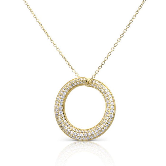 Diamonfire Yellow Gold Plated Cubic Zirconia Pave Circle Necklace