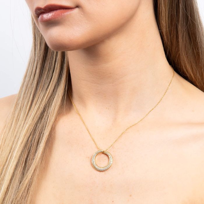 Diamonfire Yellow Gold Plated Cubic Zirconia Pave Circle Necklace