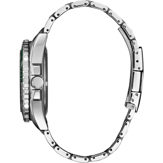 Citizen Black Dial Automatic Green Steel Bezel Bracelet Watch NH7531-50E