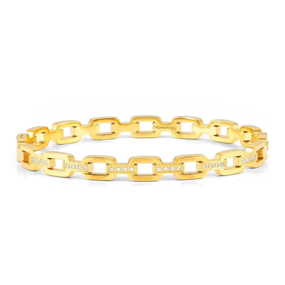 Nomination Stainless Steel Pretty Bangles Cubic Zirconia Chain Large Yellow Gold PVD 029510/012