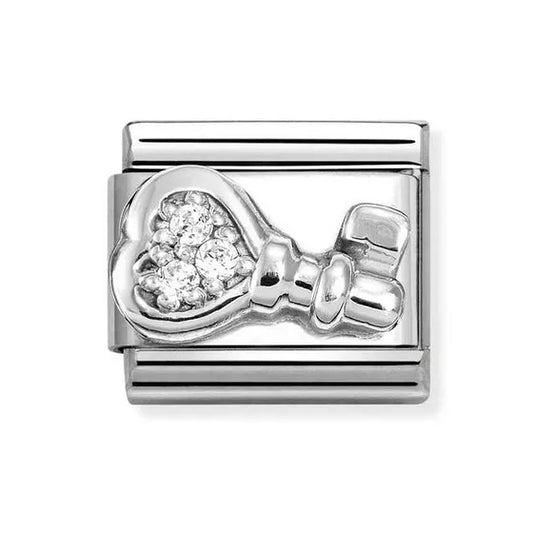 Nomination Classic Silver Cubic Zirconia Heart Key Charm 330304/48