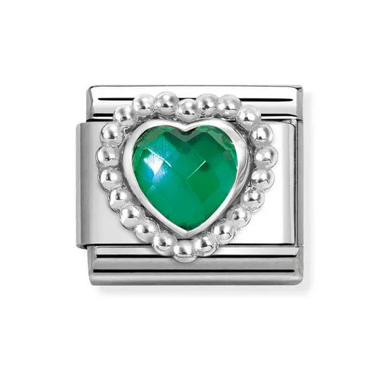 Nomination Classic Silver Faceted Green Heart Charm 330605/004