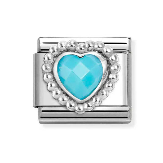 Nomination Classic Silver Faceted Turquoise Cubic Zirconia Heart 330605/039