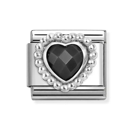 Nomination Classic Silver Faceted Black Cubic Zirconia Heart Charm 330606/011