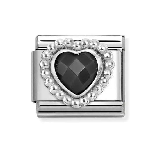 Nomination Classic Silver Faceted Black Cubic Zirconia Heart Charm 330606/011