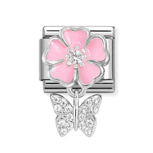 Nomination Classic Silver Pink Flower With Cubic Zirconia Butterfly 331814/02