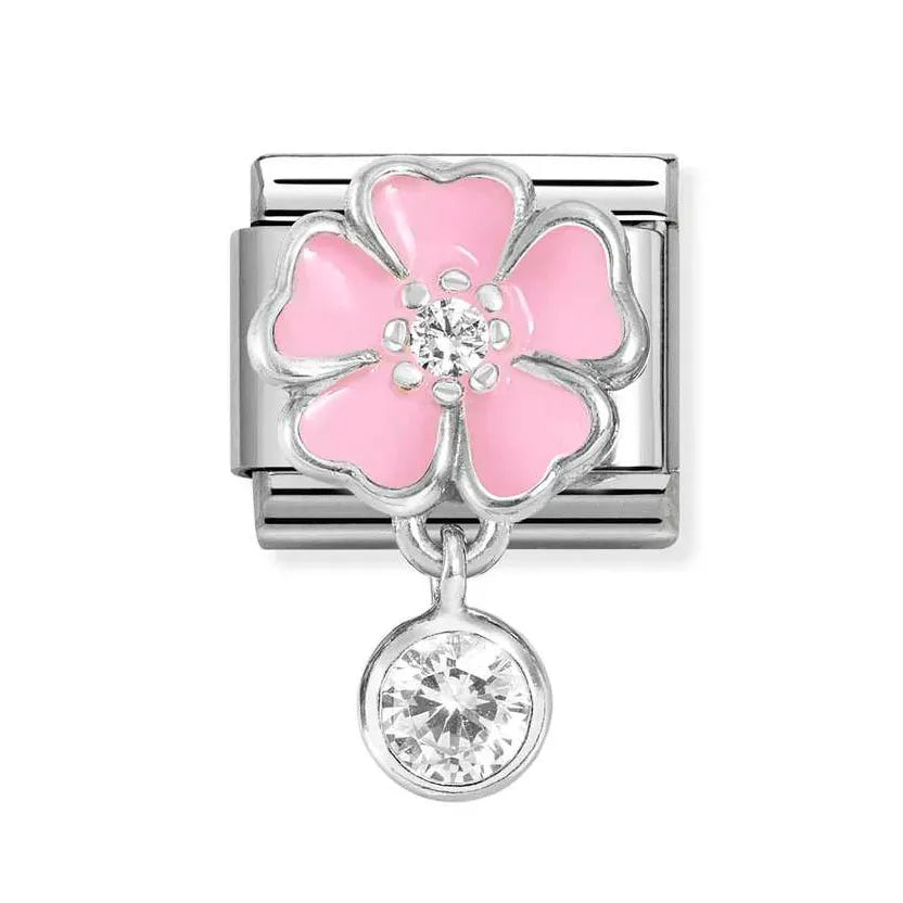 Nomination Classic Silver Pink Flower With Cubic Zirconia Drop 331814/03