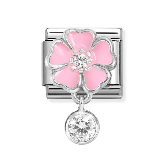 Nomination Classic Silver Pink Flower With Cubic Zirconia Drop 331814/03