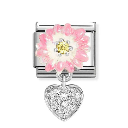 Nomination Classic Silver Pink Daisy With Cubic Zirconia Heart 331814/07