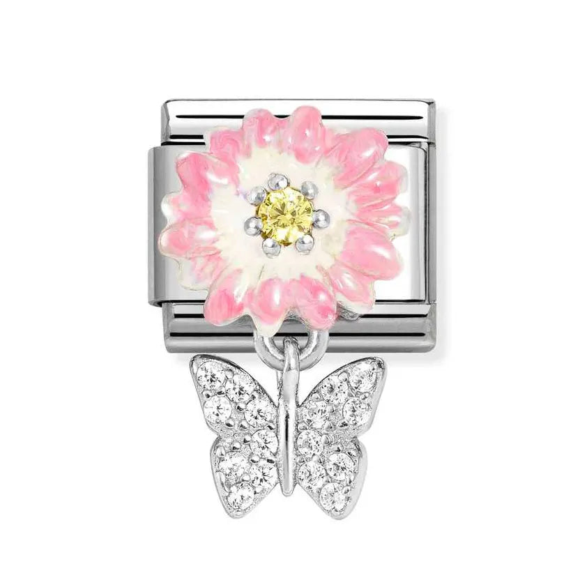 Nomination Classic Silver Pink Daisy With Cubic Zirconia Butterfly 331814/08