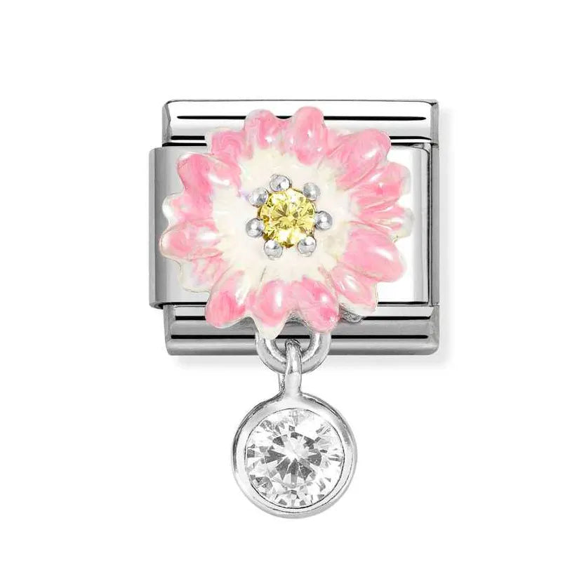 Nomination Classic Silver Pink Daisy With Cubic Zirconia Drop 331814/09