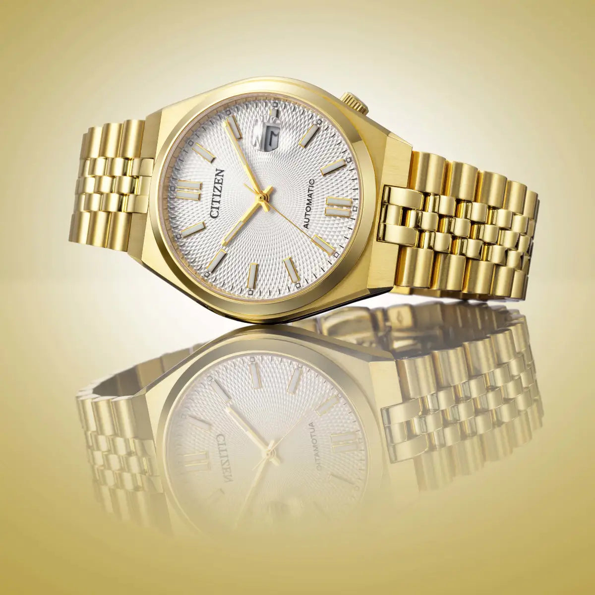 Citizen Tsuyosa 60 Automatic White Dial Yellow Gold Plated Stainless Steel Bracelet Watch NK0022-50A