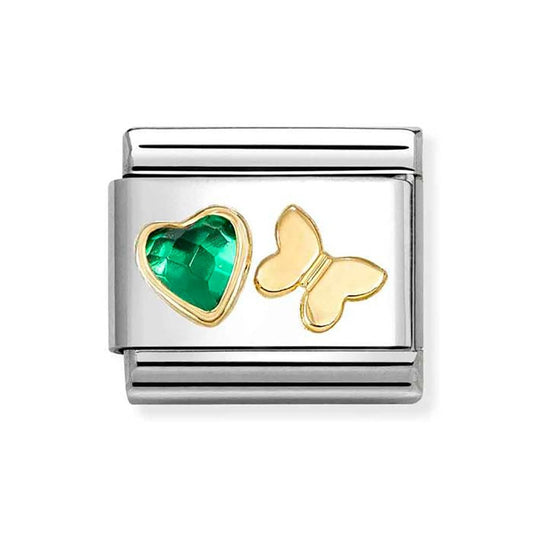Nomination Composable Classic Green Cubic Zirconia Heart Butterfly 030613/15