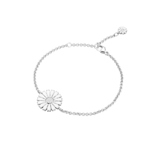 Georg Jensen Sterling Silver Daisy 15mm Single White Enamel Bracelet