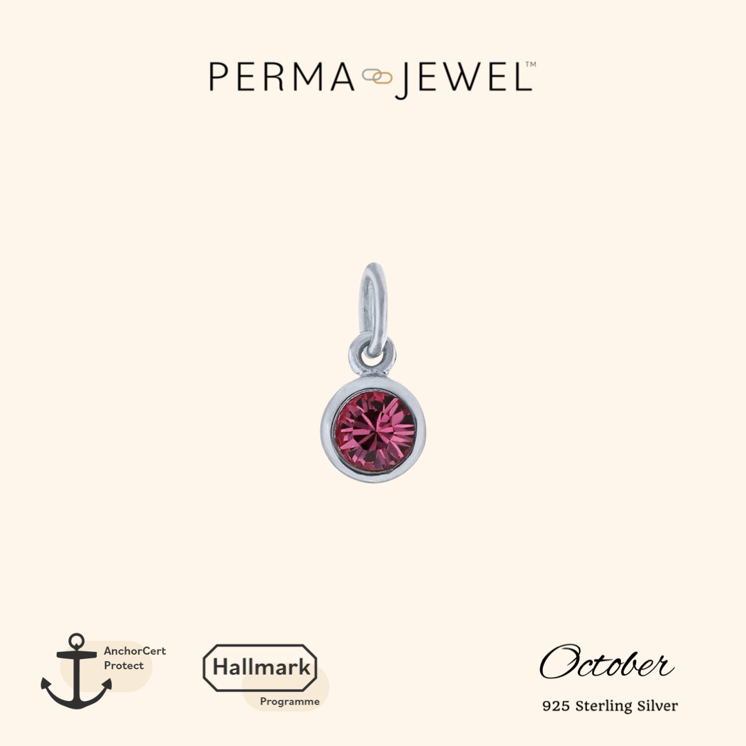 Permanent Sterling Silver Round Pink October Birthstone Cubic Zirconia Charm for Perma Bracelet