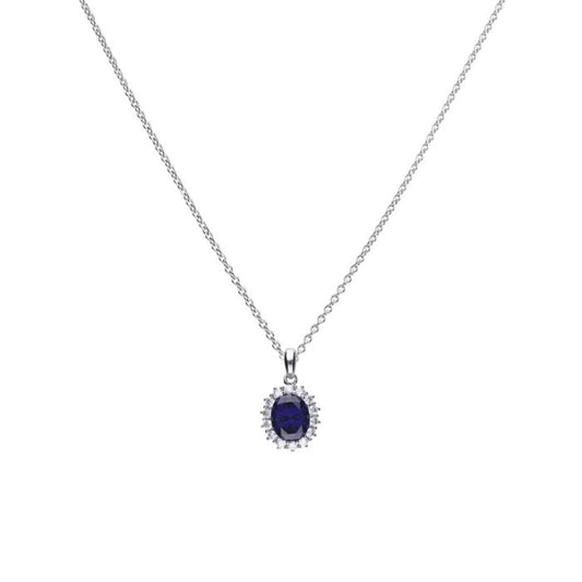 Diamonfire Sapphire Blue Zirconia Oval Solitaire Necklace