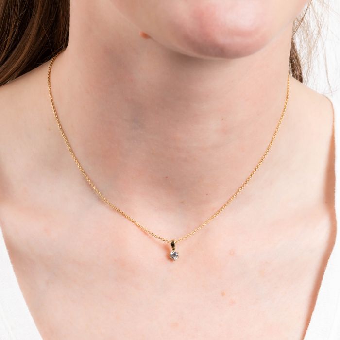 Diamonfire Yellow Gold Plated 0.25ct Cubic Zirconia 6 Claw Necklace