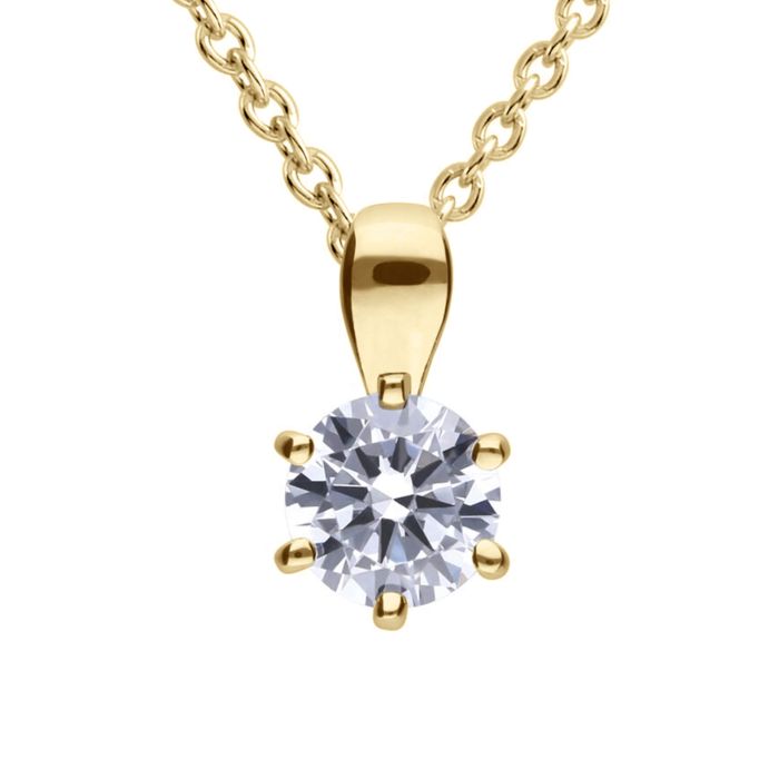 Diamonfire Yellow Gold Plated 0.75ct Cubic Zirconia 6 Claw Necklace